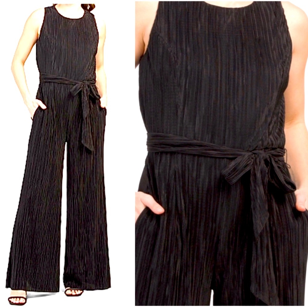 Anne Klein Black Crinkle Pleat Sleeveless Pantsuit Size 4 NEW WITH TAGS